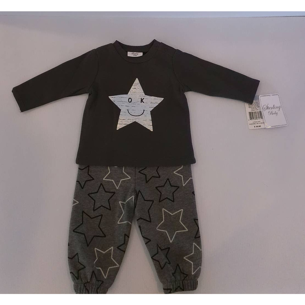 Sterling Baby 2 Pc Sweatsuit Grey with Stars etc 3-6 mo NWT